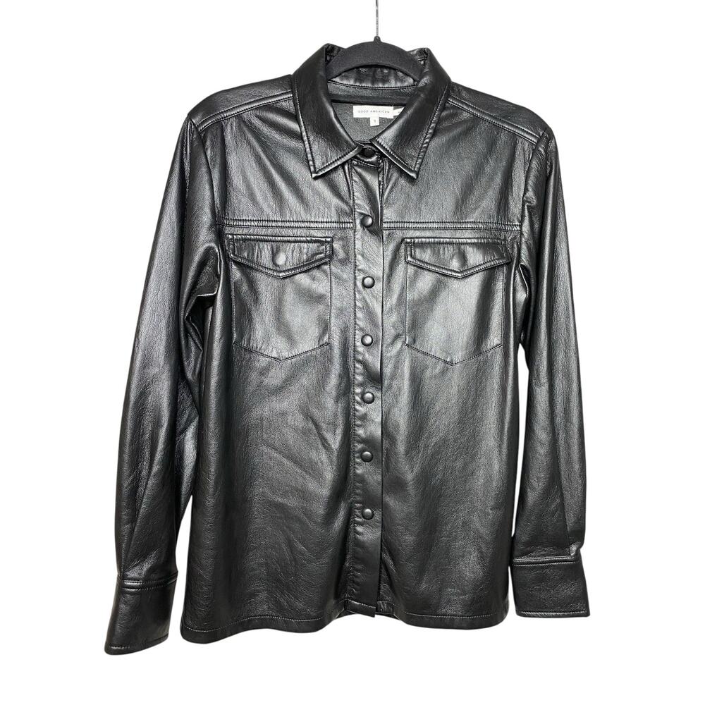 Good American Black Faux Leather Utility Shirt Jacket Women's 1 US Small Top
